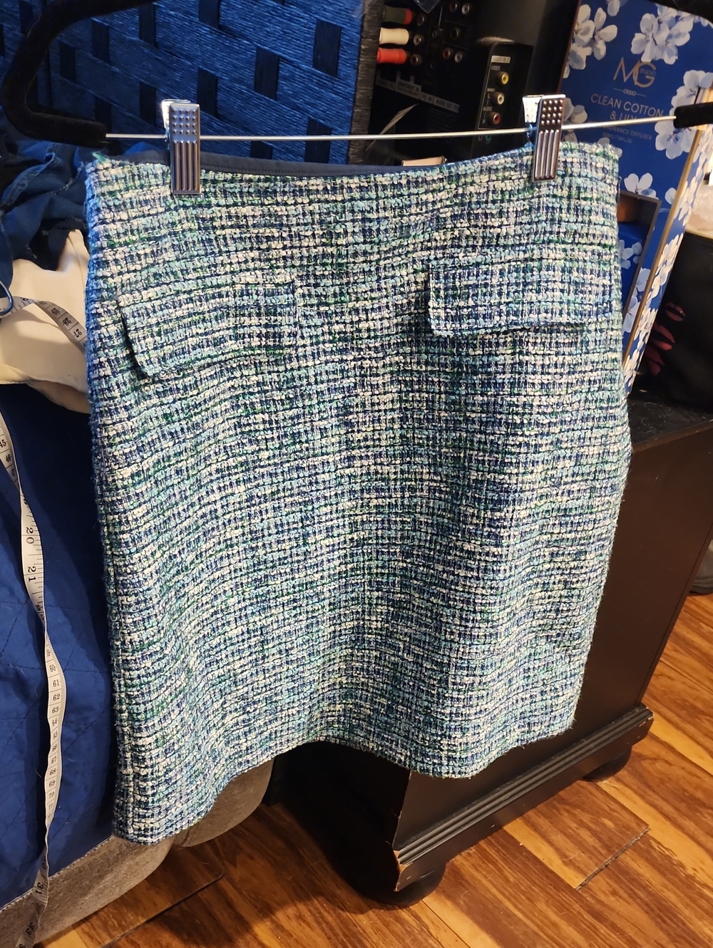 LOFT Blue and Green Tweed Pencil Skirt